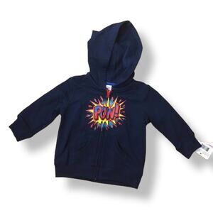 Cuddle Bear Boys Hoodie Size 9 Months‎ Navy Blue POW Orange Graphic Graffiti NEW